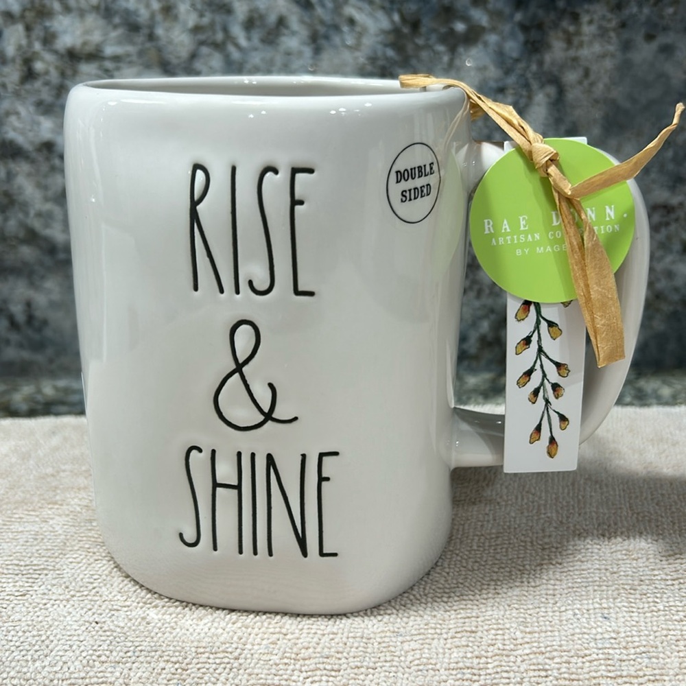 NWT Rae Dunn “Rise & Shine” Double-Sided Mug – 16 oz